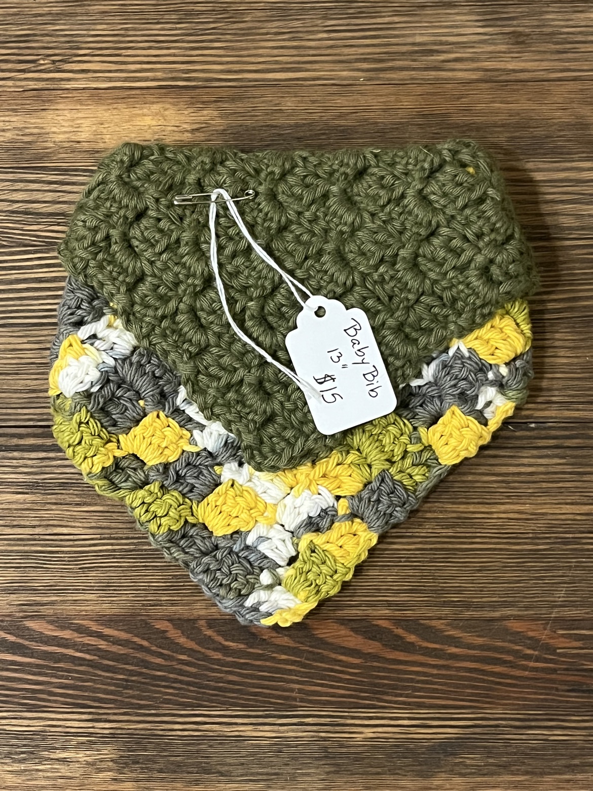 Dark green and multicolor crochet baby bib scarf