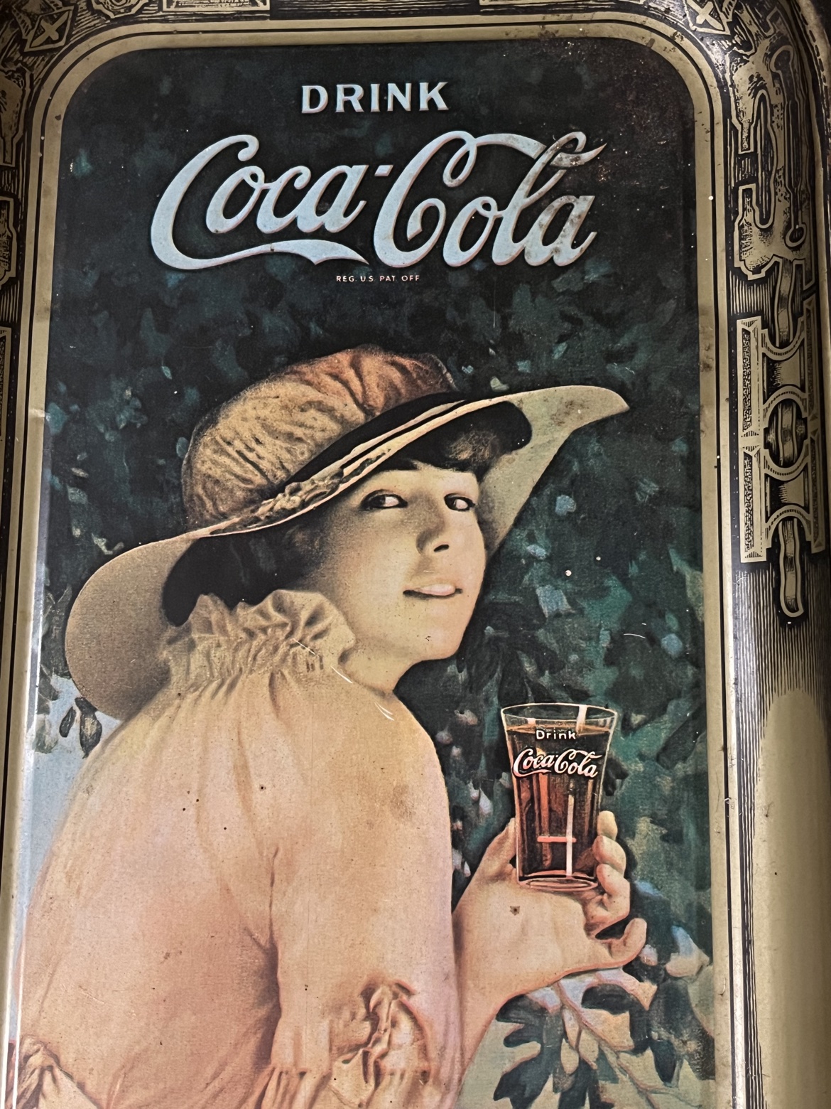 Full front view of the 1970s Coca Cola advertising tray