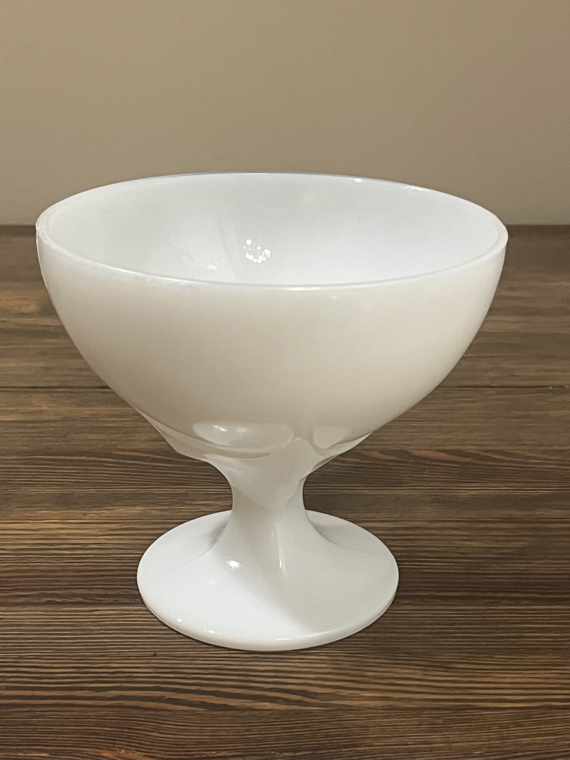Vintage milk glass pedestal compote bowl, front view
