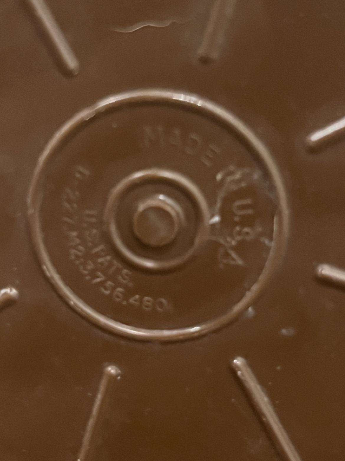 Close-up of the Made in U.S.A. and patent markings on the bottom